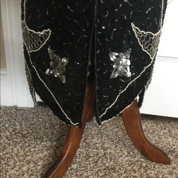 Linsiano Womens Vtg Medium Silk Black Silver Sequins Beads Pearls VLV Formal - Picture 6 of 8
